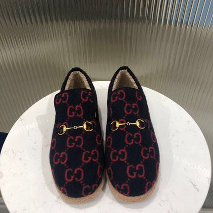 GG HORSEBIT LOAFER IN BLACK MIX RED WOOL AND LAMB FUR LINING