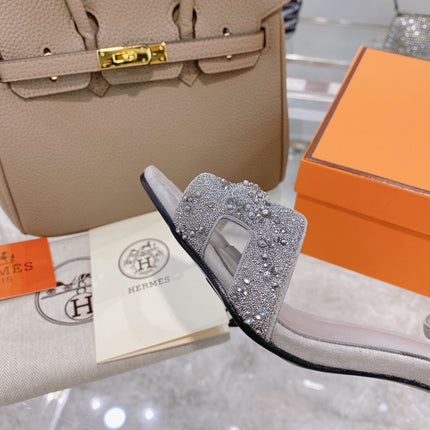 PREMIERE 70 SANDAL IN PALE GRAY SUEDE WITH CRYSTALS