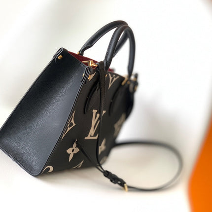 ONTHEGO TOTE 25 IN BLACK AND OFF WHITE MONOGRAM EMPREINTE