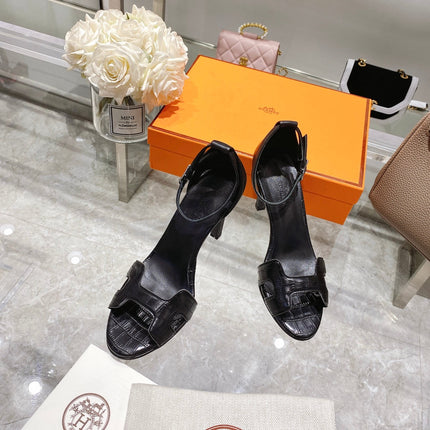 PREMIERE 90 SANDAL IN BLACK CALFSKIN