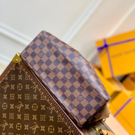 BOÉTIE PM TOTE 25 IN BROWN CHECKERED PATTERN MONOGRAM COATED CANVAS