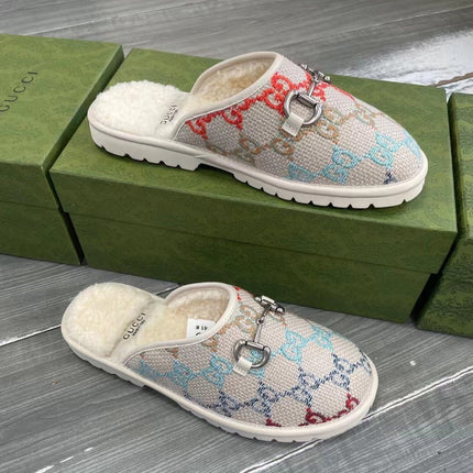 GG SUPREME MULE IN COLORFUL CANVAS AND WOOL LINING