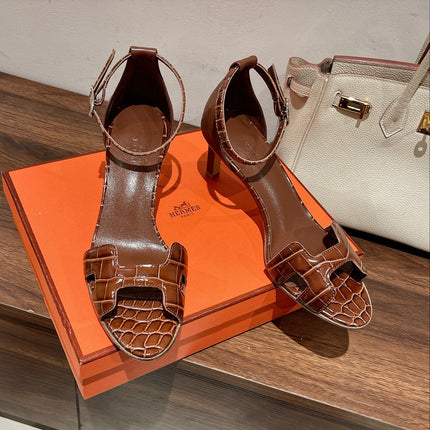 PREMIERE 70 SANDAL IN BRONZE BROWN CROCODILE LEATHER