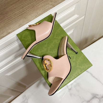 GG HIGH HEELS BLONDIE 75 IN PASTEL PINK LAMBSKIN WITH GOLD HARDWARE