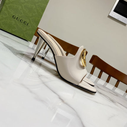 GG HIGH HEELS BLONDIE 75 IN CREAM WHITE LAMBSKIN WITH GOLD HARDWARE