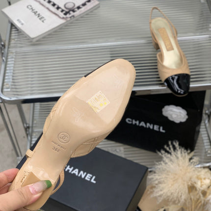 HIGH SLINGBACKS 65 BEIGE CREAM MIX BLACK CALFSKIN