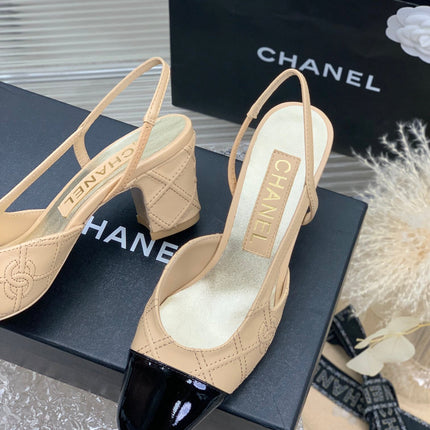 HIGH SLINGBACKS 65 BEIGE CREAM MIX BLACK CALFSKIN