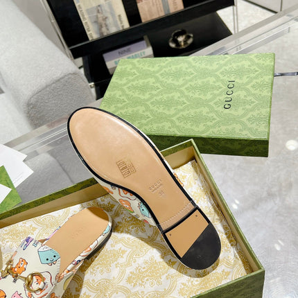 HORSEBIT SLIPPER MULE WITH CUTE ANIMAL PRINT IN WHITE CALFSKIN