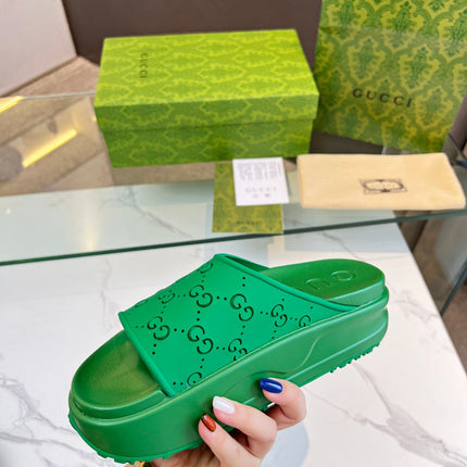 PLATFORM SANDALS IN EMERALD GREEN MONOGRAM IMPORTED TPU