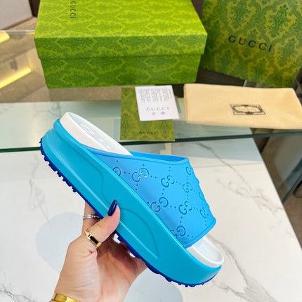 PLATFORM SANDALS IN SKY BLUE MONOGRAM IMPORTED TPU