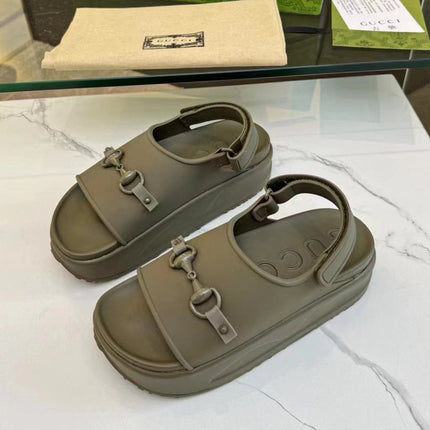 HORSEBIT FLATFORM SANDAL 5 CM IN ARMY GREEN IMPORTED TPU