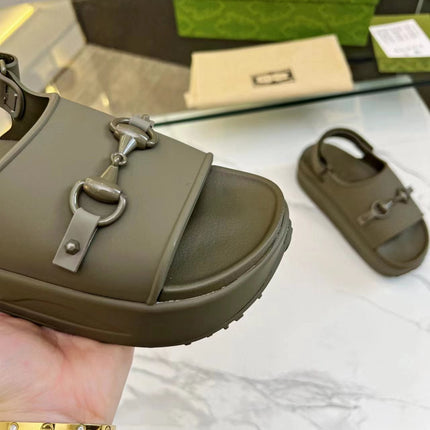 HORSEBIT FLATFORM SANDAL 5 CM IN ARMY GREEN IMPORTED TPU