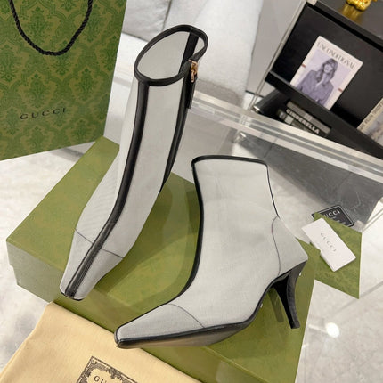 GG ANKLE BOOTS IN WHITE MIX BLACK MESH AND SHEEPSKIN