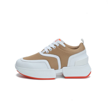 GIGA SNEAKER IN CIDER BROWN STITCHED MESH AND WHITE CALFSKIN