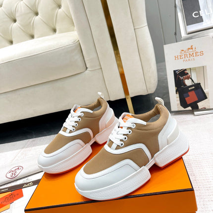 GIGA SNEAKER IN CIDER BROWN STITCHED MESH AND WHITE CALFSKIN