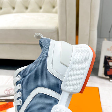 GIGA SNEAKER IN AEGEAN BLUE STITCHED MESH AND WHITE CALFSKIN