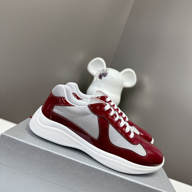 PRADA SNEAKERS IN BURDUNDY RED CALFSKIN AND MESH