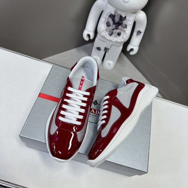 PRADA SNEAKERS IN BURDUNDY RED CALFSKIN AND MESH