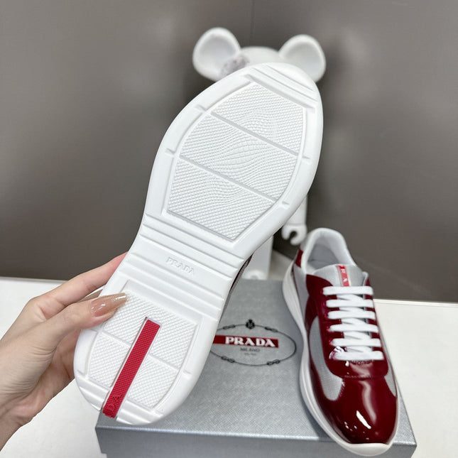 PRADA SNEAKERS IN BURDUNDY RED CALFSKIN AND MESH