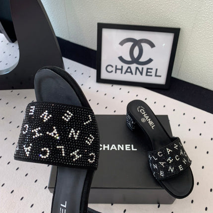 RHINESTONE LETTER HIGH HEELS BLACK LAMBSKIN