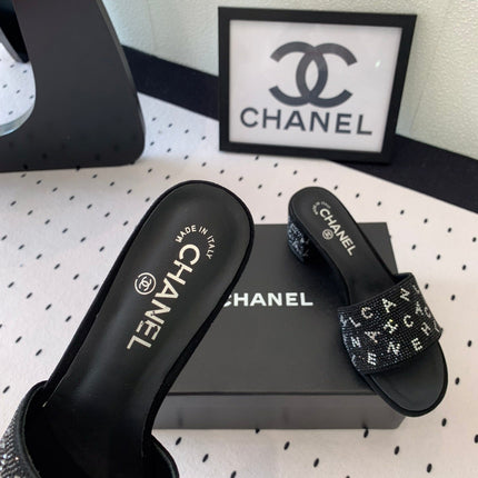 RHINESTONE LETTER HIGH HEELS BLACK LAMBSKIN