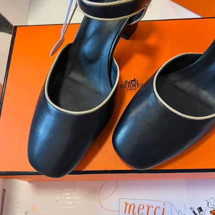 KLEO HIGH SLINGBACK IN BLACK CALFSKIN