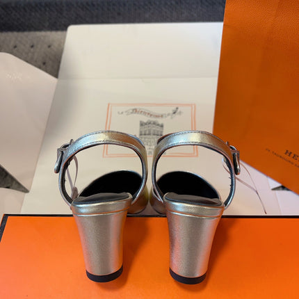 KLEO HIGH SLINGBACK IN SILVER CALFSKIN