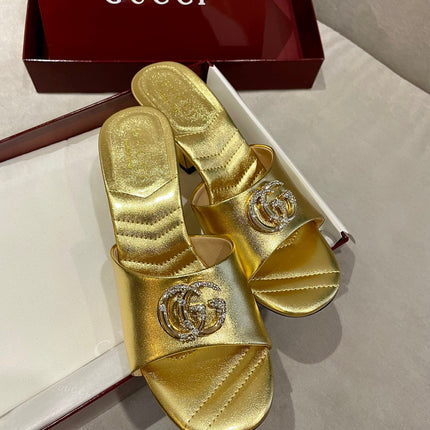 GG HIGH HEELS 70 IN SHINY GOLD LAMBSKIN GOLD HARDWARE WITH CRYSTALS