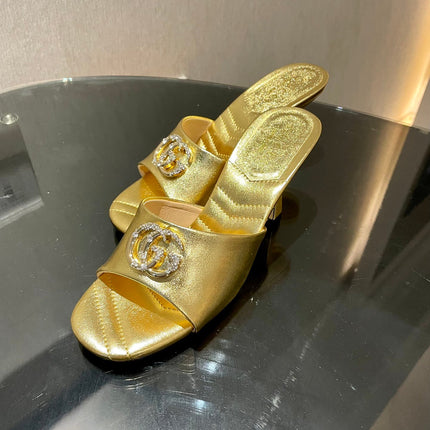 GG HIGH HEELS 70 IN SHINY GOLD LAMBSKIN GOLD HARDWARE WITH CRYSTALS