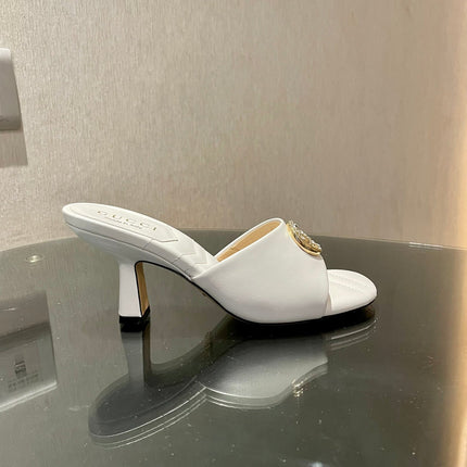 GG HIGH HEELS 70 IN WHITE LAMBSKIN GOLD HARDWARE WITH CRYSTALS