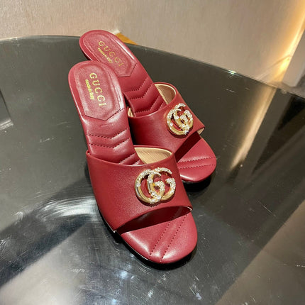 GG HIGH HEELS 70 IN RED LAMBSKIN GOLD HARDWARE WITH CRYSTALS