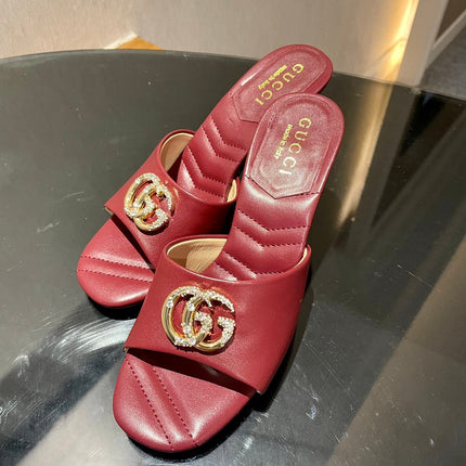 GG HIGH HEELS 70 IN RED LAMBSKIN GOLD HARDWARE WITH CRYSTALS