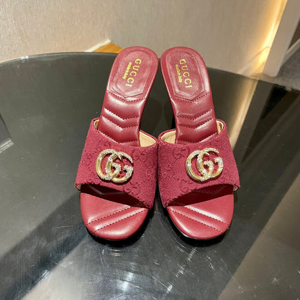 GG HIGH HEELS 70 IN RED LAMBSKIN AND FABRIC GOLD HARDWARE WITH CRYSTALS