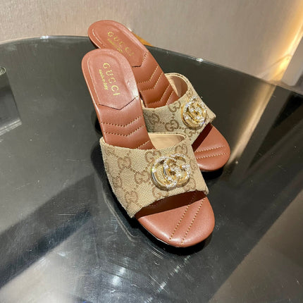 GG HIGH HEELS 70 IN BROWN LAMBSKIN GOLD HARDWARE WITH CRYSTALS