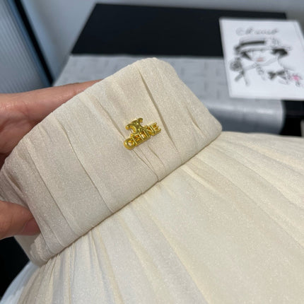 WIDE BRIM HALF HEAD HAT MODEL 650344 IN CREAM WHITE PLEATED SATIN