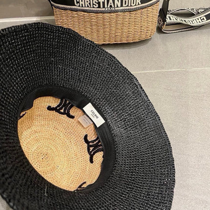 WIDE BRIM HAT MODEL 650346 IN NATURAL & BLACK WOVEN STRAW