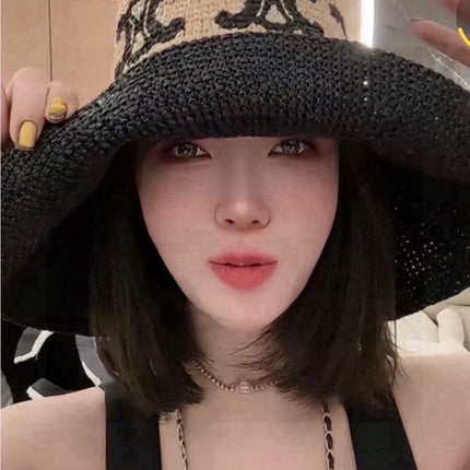 WIDE BRIM HAT MODEL 650346 IN NATURAL & BLACK WOVEN STRAW