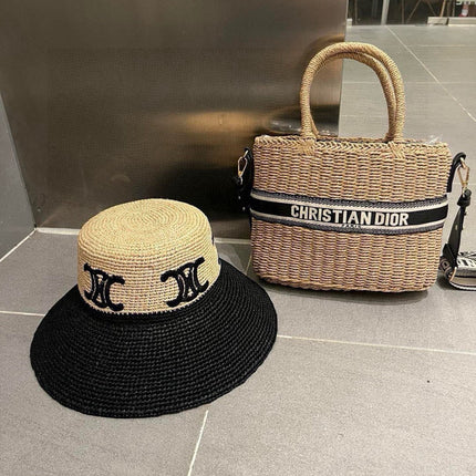 WIDE BRIM HAT MODEL 650346 IN NATURAL & BLACK WOVEN STRAW