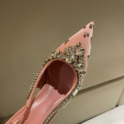 GG HIGH SLINGBACK 105 IN PINK SATIN WITH CRYSTAL DIAMONDS
