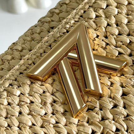 LV SHOULDER BAG 24 IN BEIGE WOVEN RAFFIA GOLD HARDWARE