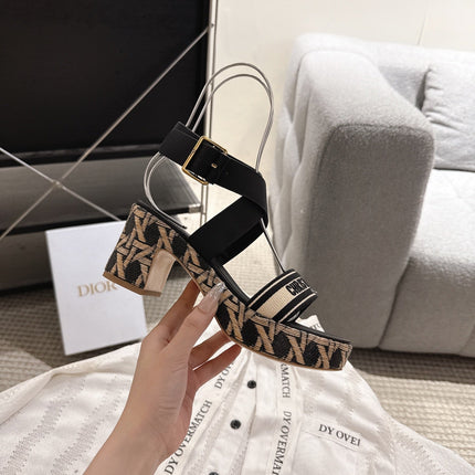DIORACT SANDALS IN BLACK AND BEIGE EMBROIDERY AND CALFSKIN