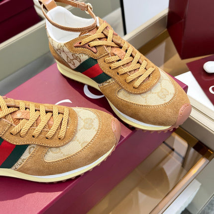 GG SNEAKERS IN BROWN AND BEIGE CANVAS MIX SUEDE