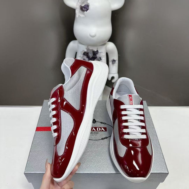PRADA SNEAKERS IN BURDUNDY RED CALFSKIN AND MESH