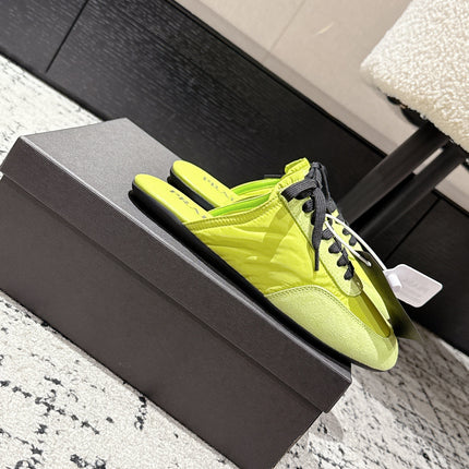PRADA 25S DEXUN MULE IN LIME GREEN SUEDE LEATHER