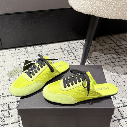 PRADA 25S DEXUN MULE IN LIME GREEN SUEDE LEATHER