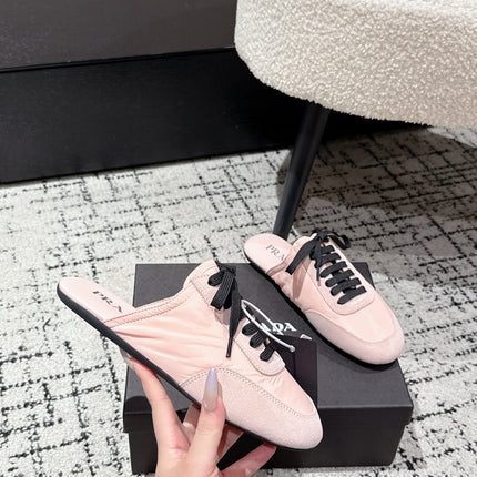 PRADA 25S DEXUN MULE IN LIGHT PINK SUEDE LEATHER