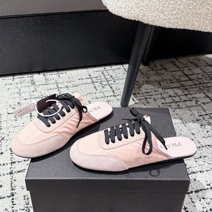 PRADA 25S DEXUN MULE IN LIGHT PINK SUEDE LEATHER
