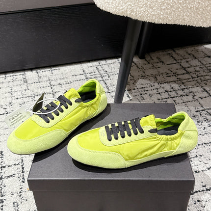 PRADA 25S COLLAPSE SNEAKERS IN LIME GREEN RE NYLON AND SUEDE