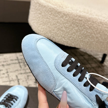 PRADA 25S COLLAPSE SNEAKERS IN LIGHT BLUE RE NYLON AND SUEDE