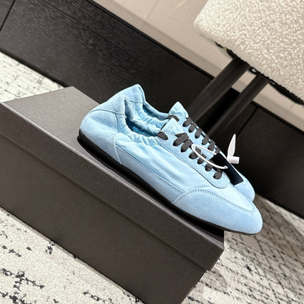 PRADA 25S COLLAPSE SNEAKERS IN LIGHT BLUE RE NYLON AND SUEDE